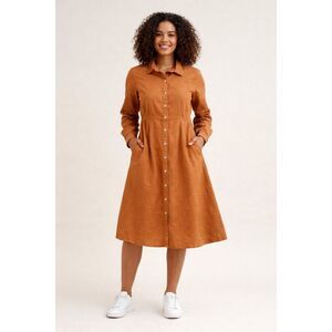 Grae Cove Womens Burnt Orange Linen Blend Button Down Midi Dress Size Large